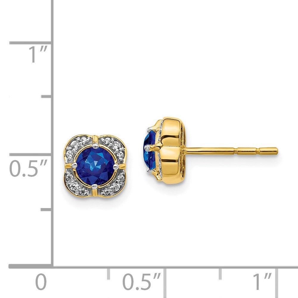14k Yellow Gold Diamond and Sapphire Fancy Stud Earrings