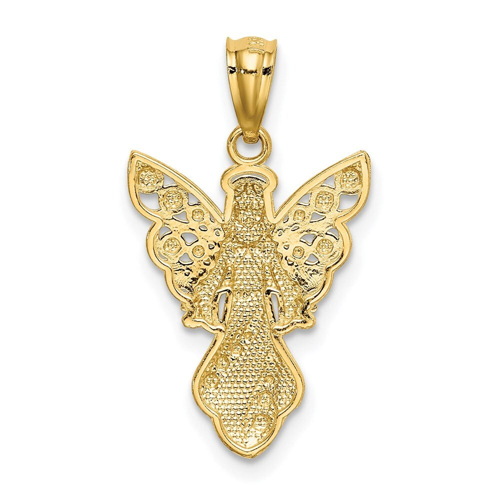 14k Yellow Gold Rhodium Polished / Textured Angel Pendant for Women
