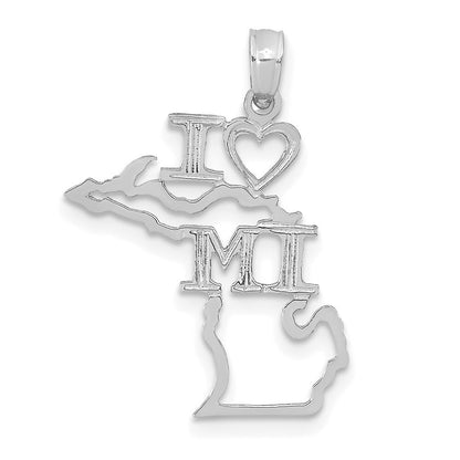 14k White Gold Solid Michigan State Pendant for Women