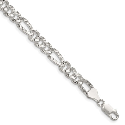 Sterling Silver 6.3mm Hammered Figaro Chain Bracelet