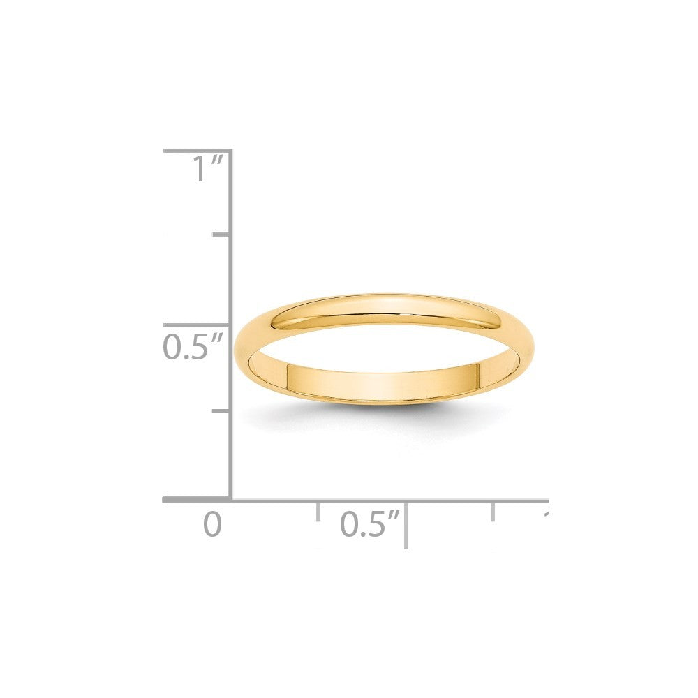 14k Yellow Gold 2.5mm Lightweight Half Round Wedding Band Ring Size 10
