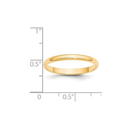 14k Yellow Gold 2.5mm Lightweight Half Round Wedding Band Ring Size 10