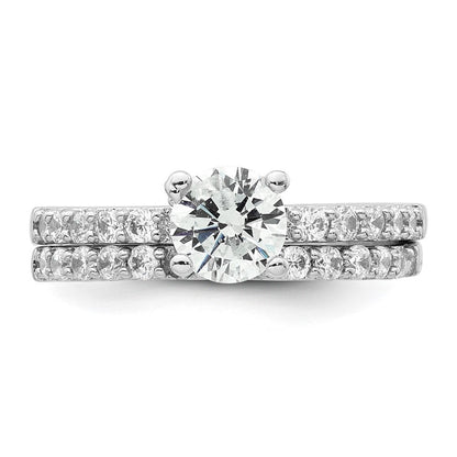 Sterling Silver Rhodium-plated Polished CZ Engagement Ring Set Size 7