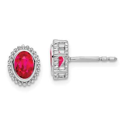 14k White Gold Oval Ruby Earrings