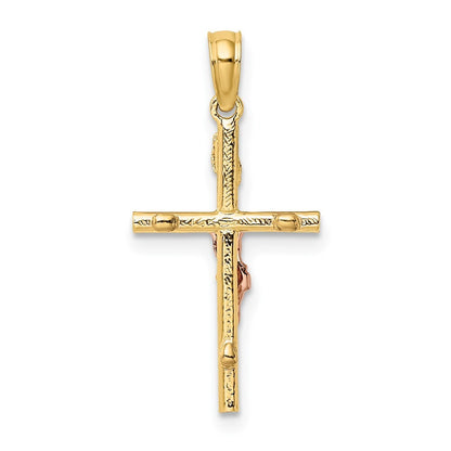 14k Two-tone Gold Cross Crucifix Charm Pendant for Women
