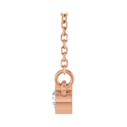 14k Rose Gold 1/10 CT Natural Diamond Solitaire Pendant Necklace 18"