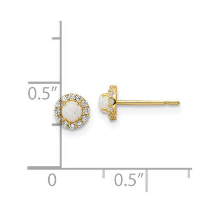 14k Yellow Gold Cubic Zirconia And Created Opal Stud Earrings Gift for Women