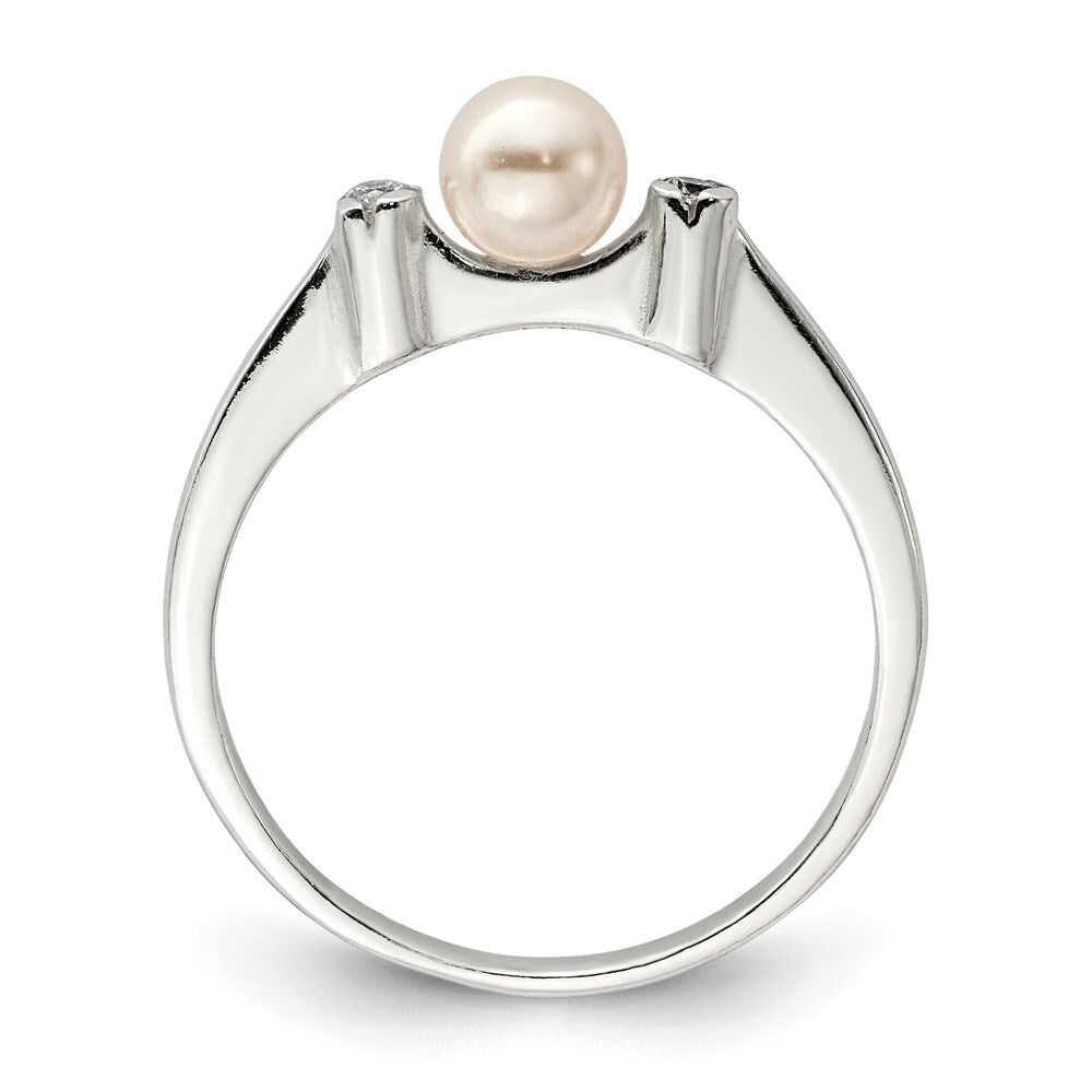 Sterling Silver Cubic Zirconia Imitation Pearl Ring Size 8