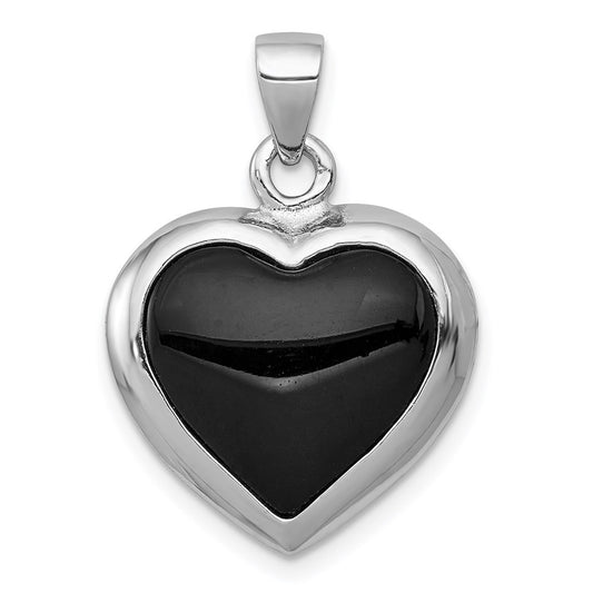 Sterling Silver Rhod-pltd Onyx Mother of Pearl Reversible Heart Pendant