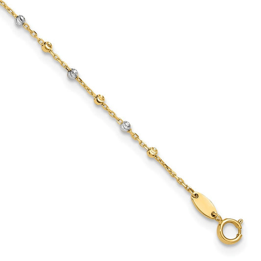14K Two-tone Diamond-cut Bead 11" Anklet