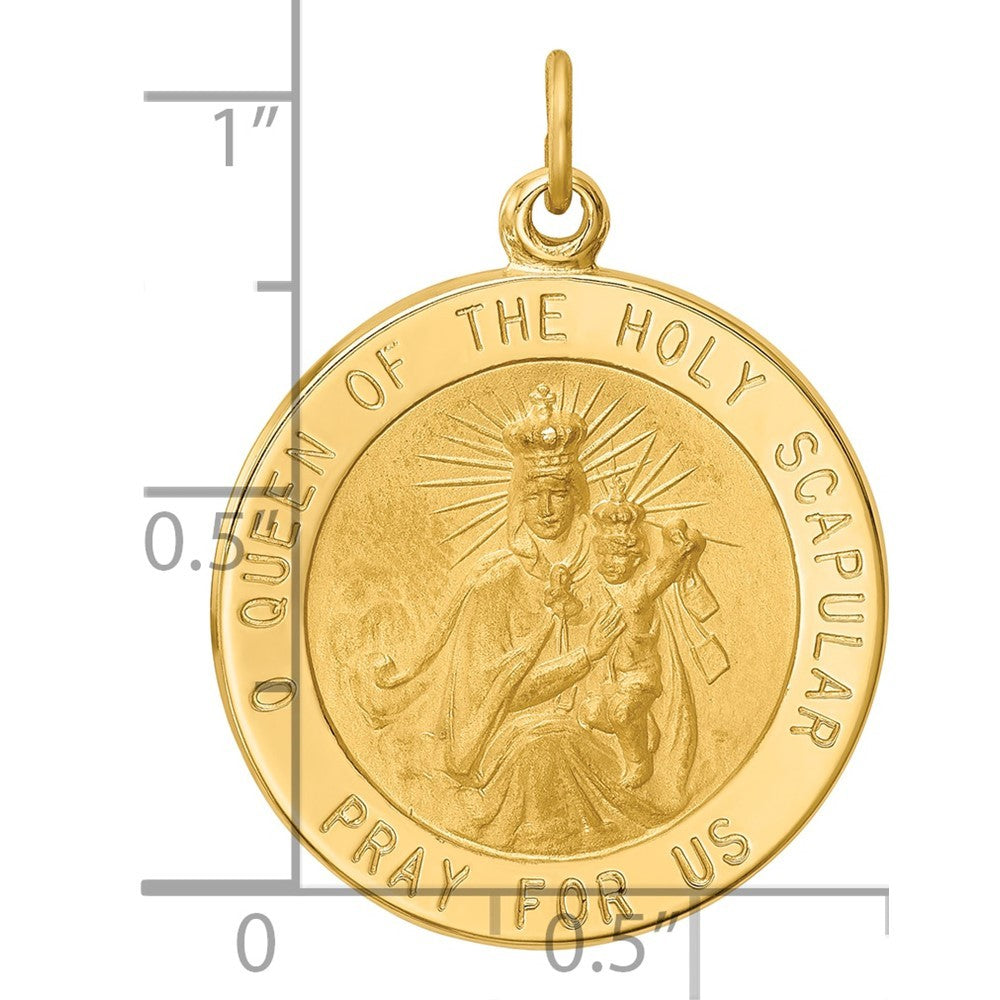14k Yellow Gold Solid Large Queen Of Holy Scapular Reversible Medal