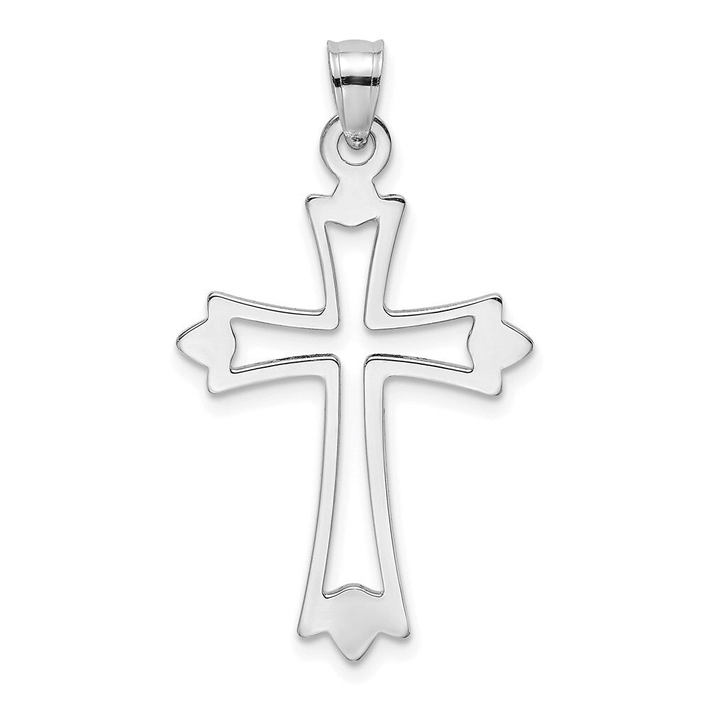 14k White Gold Polished and Cut-Out Cross Charm Pendant for Women