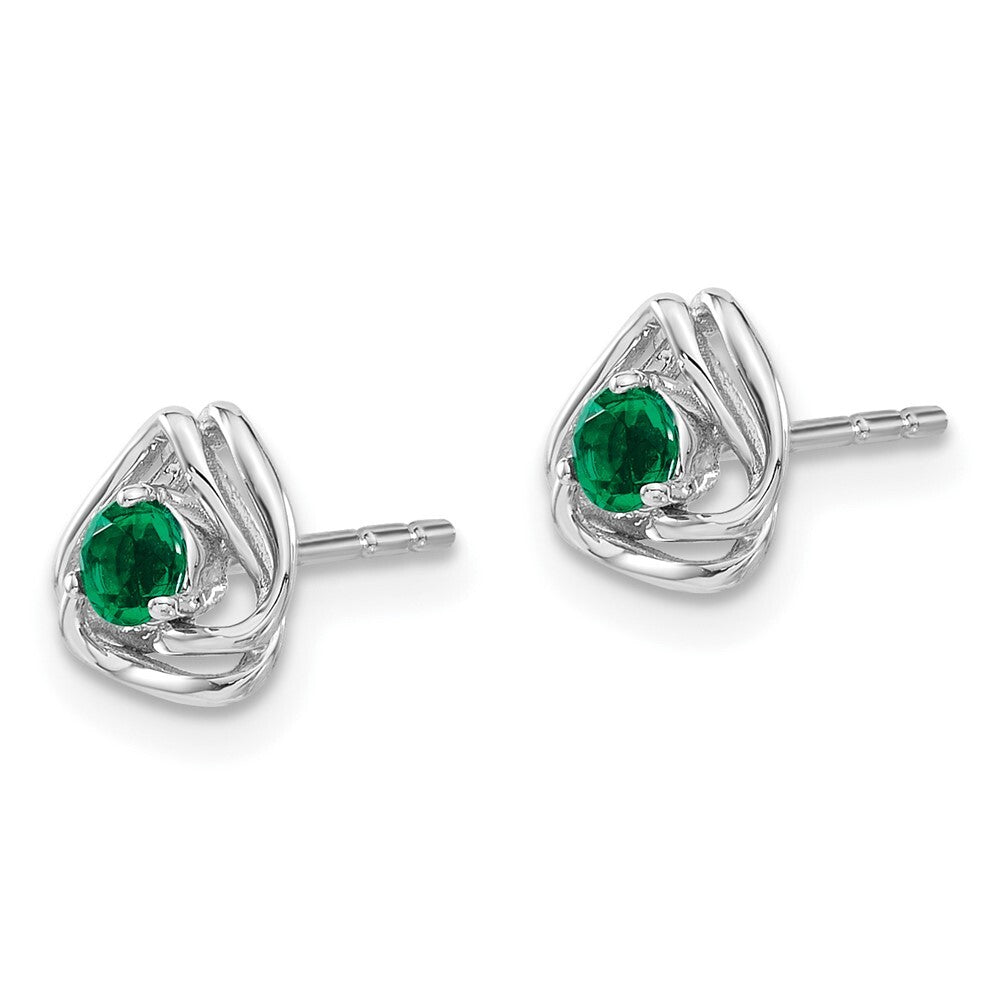 14k White Gold Created Emerald Stud Earrings Gift for Women