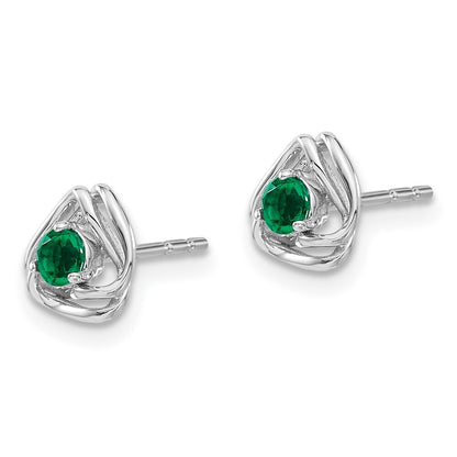 14k White Gold Created Emerald Stud Earrings Gift for Women