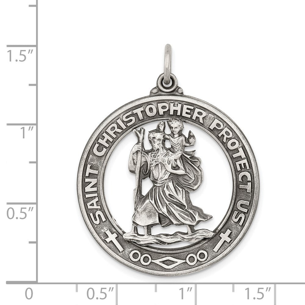 Sterling Silver Antiqued St. Christopher Medal Pendant
