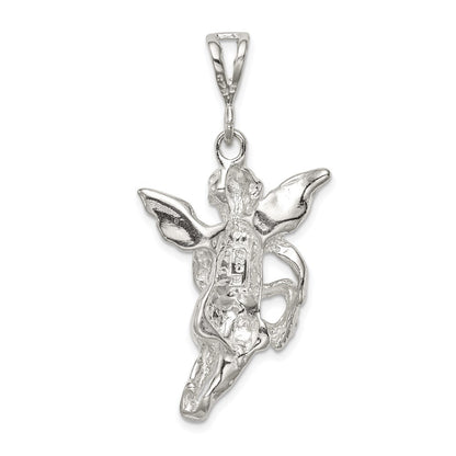 Sterling Silver Polished & Textured Flying Angel Heart Pendant