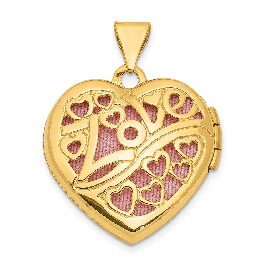 14k Yellow Gold Hearts  LOVE 19mm Reversible Heart Locket Pendant for Women