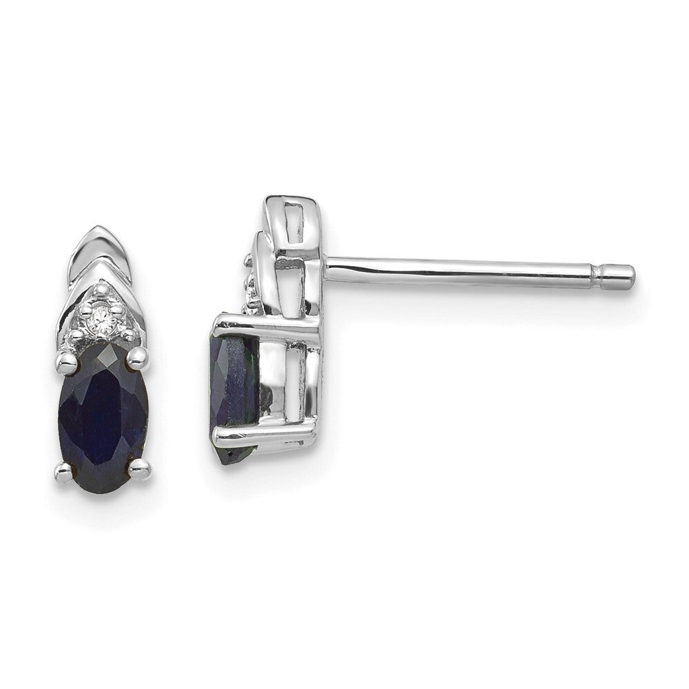 14k White Gold Sapphire and Diamond Stud Earrings Gift for Women