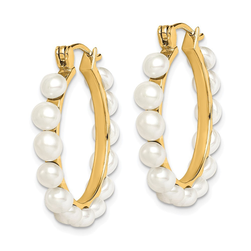 Sterling Silver Gold-plated 4mm Button Freshwater Cultured Pearl Hoop Earrings