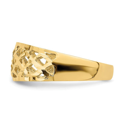 14K Yellow Gold Solid Diamond-Cut Woven Pattern Dome Ring Size 7