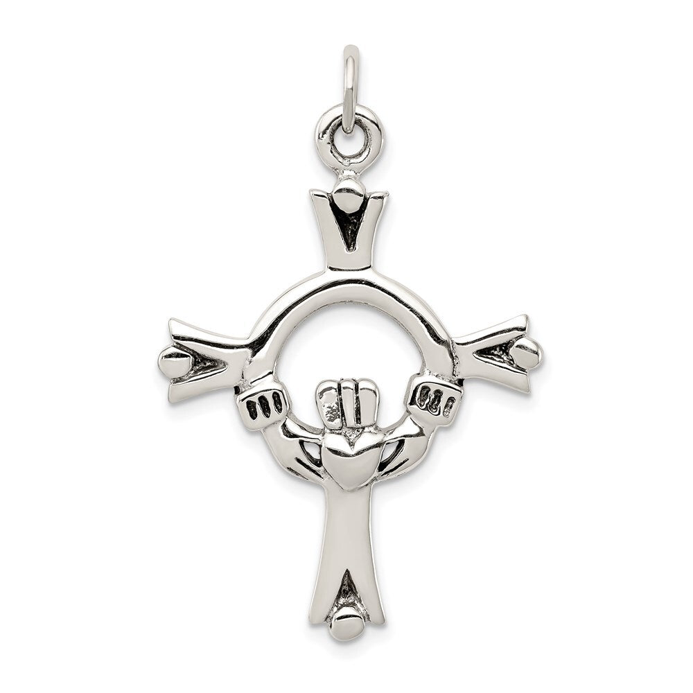 Sterling Silver Antiqued Claddagh Cross Charm Holiday Gift for Women