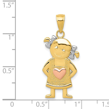 14k Yellow and Rose Gold Rhodium Girl Pendant for Women