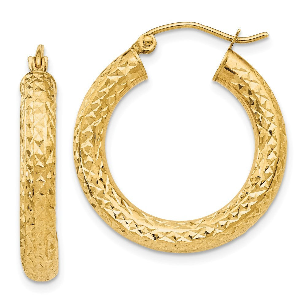 14k Yellow Gold Diamond-cut 4mm Round Hoop Earrings