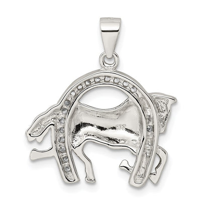 Sterling Silver Rhodium-plated Horse & Horseshoe Cubic Zirconia Pendant
