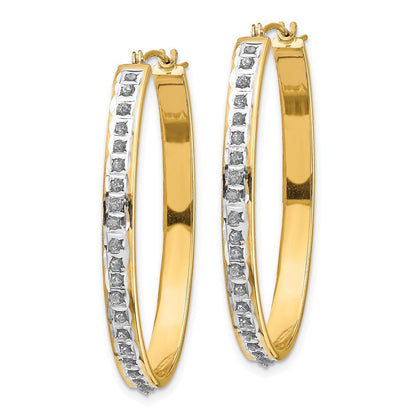 14k Yellow Gold Diamond Fascination Oval Hinged Hoop Earrings