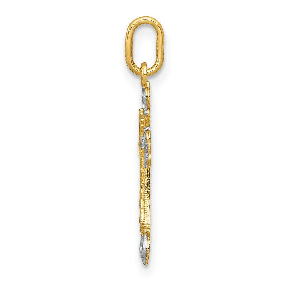 14k Yellow Gold Rhodium Cross Charm Pendant for Women