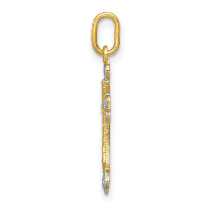 14k Yellow Gold Rhodium Cross Charm Pendant for Women