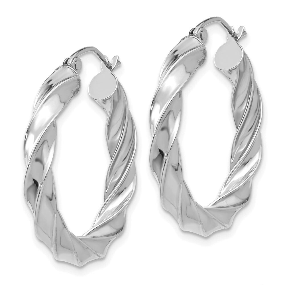 14k White Gold Light Twisted Hoop Earrings Gift for Women