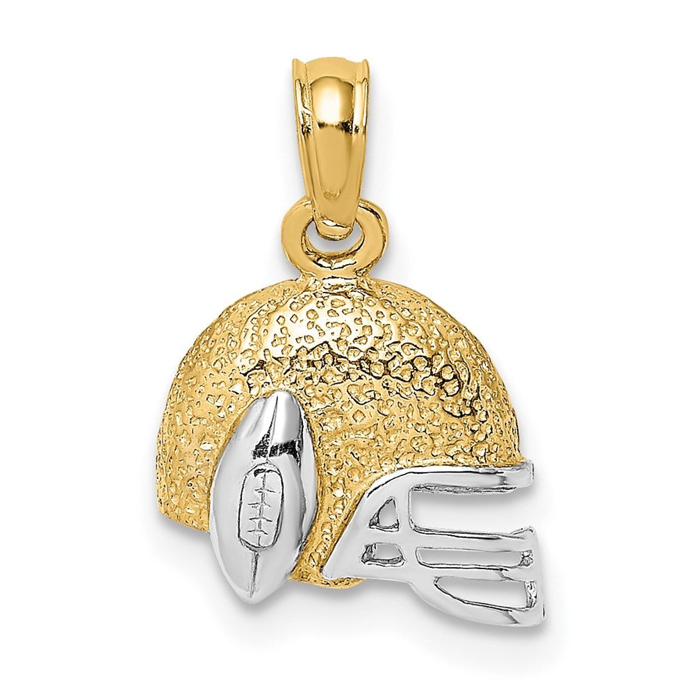 14k Yellow Gold Rhodium Football Helmet Charm Pendant