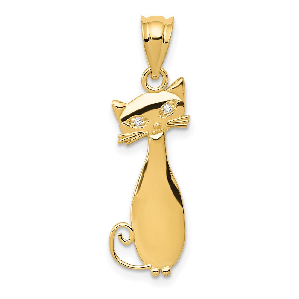14k Yellow Gold Diamond Cat Pendant for Women