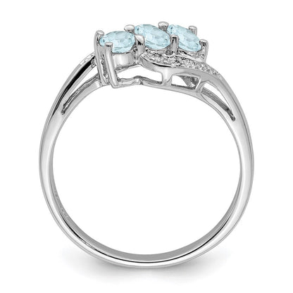 Sterling Silver Rhodium Aquamarine & Diamond Ring Size 7