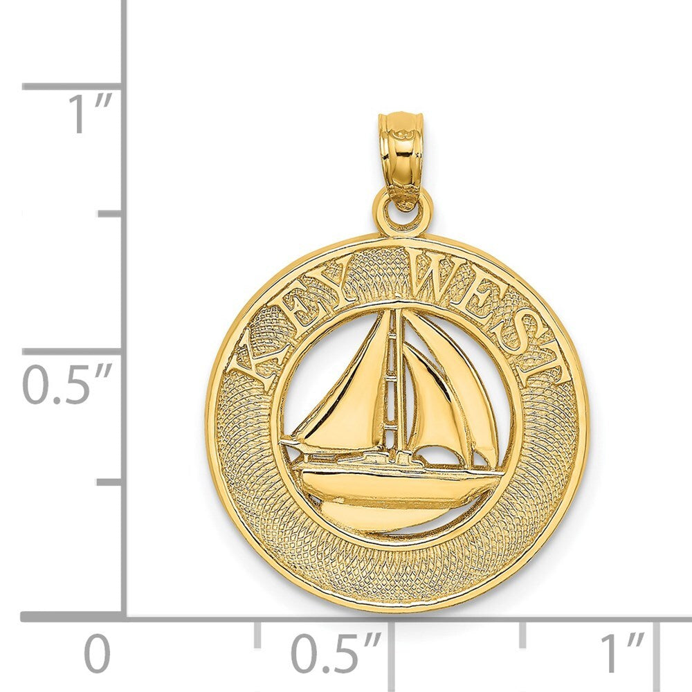 14k Yellow Gold KEY WEST Sailboat Circle Charm Pendant for Women