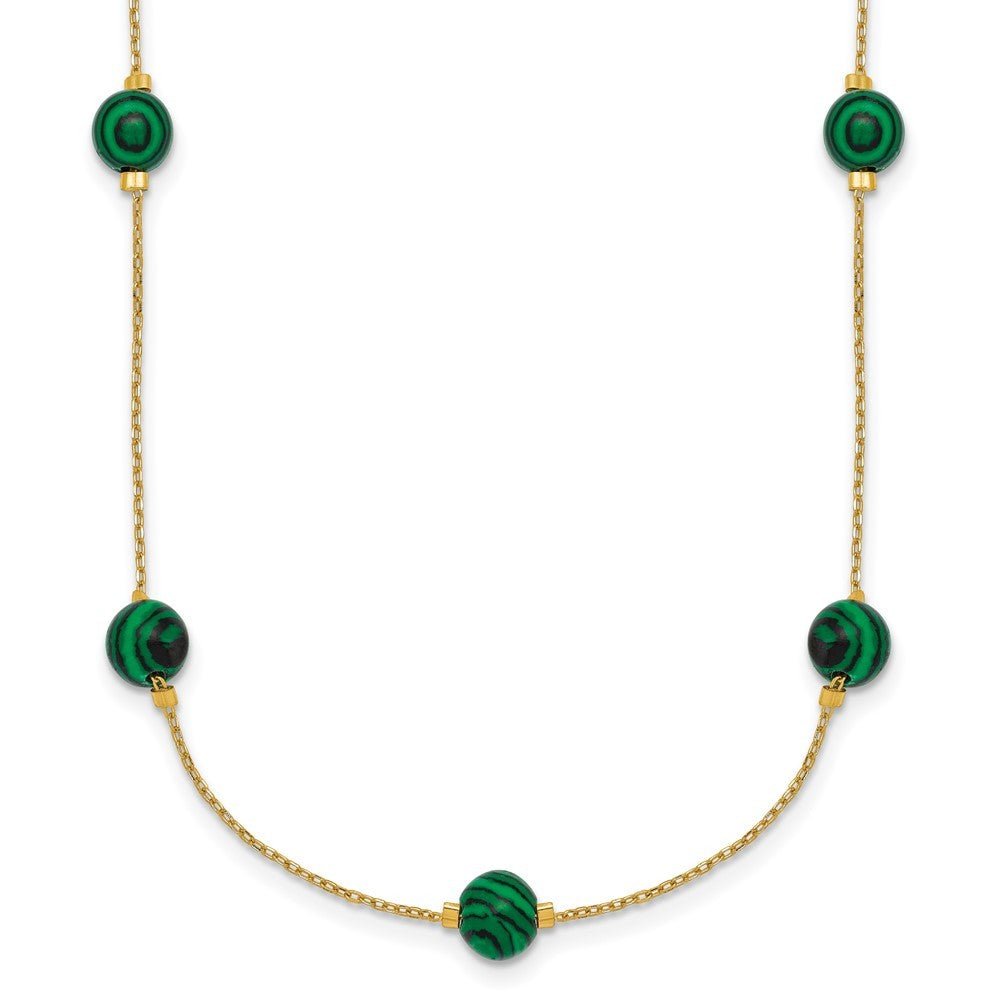 Sterling Silver Gold-Tone  Lab Created Malachite 16" with 2" Extension Necklace