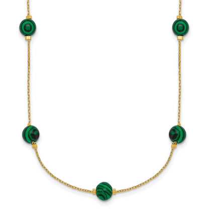 Sterling Silver Gold-Tone  Lab Created Malachite 16" with 2" Extension Necklace