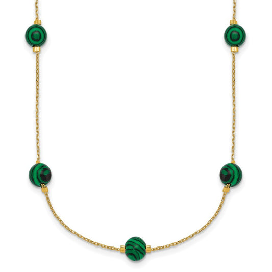 Sterling Silver Gold-Tone  Lab Created Malachite 16" with 2" Extension Necklace