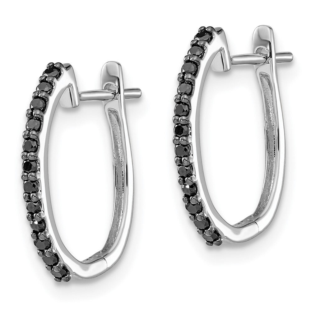 14k White Gold Black Diamond 1.3mm Hinged Hoop Earrings Gift for Women