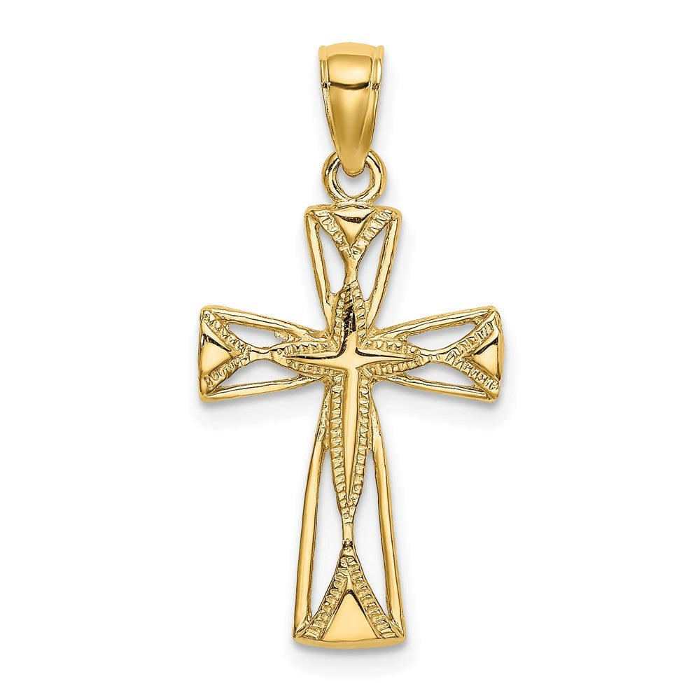 14k Yellow Gold Polished Cut-Out Design Cross Charm