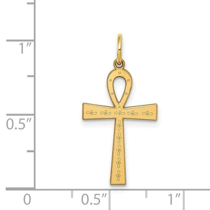 14k Yellow Gold Laser Designed Ankh Cross Charm Pendant for Women
