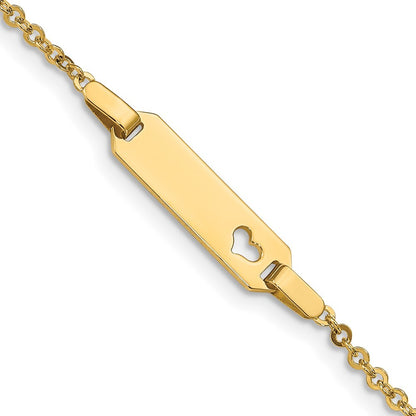 14k Yellow Gold Polished Cut-out Heart 18x5mm Plate 6" ID Bracelet