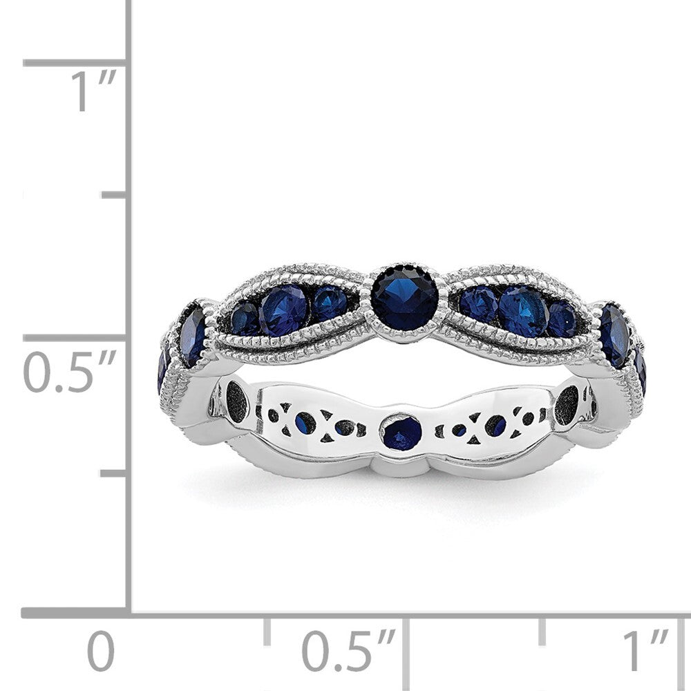 Sterling Silver Rhodium-plated Synthetic Blue Spinel Eternity Band Size 8