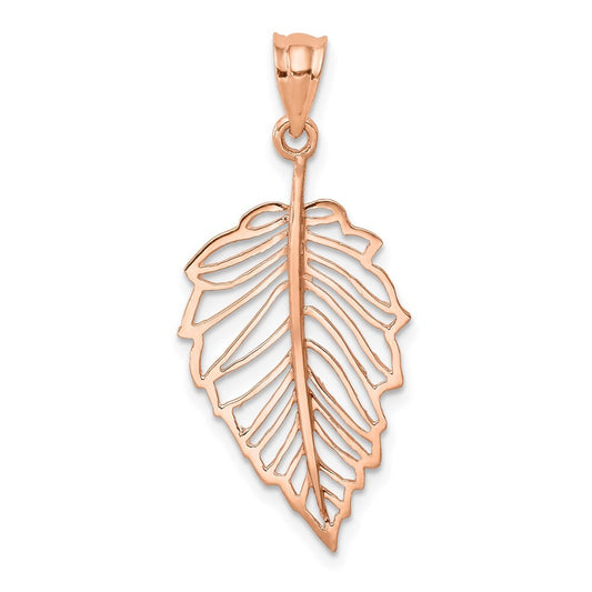 14k Rose Gold Rose Polished Leaf Pendant for Women