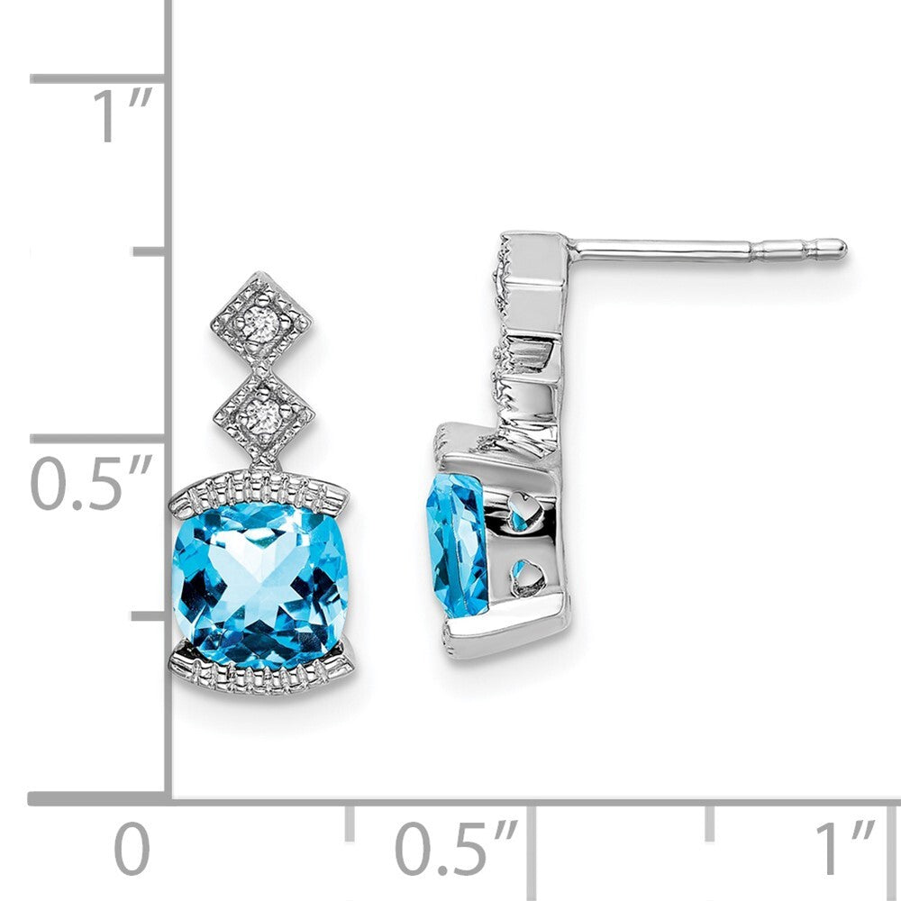 14k White Gold Blue Topaz and Diamond Drop & Dangle Earrings