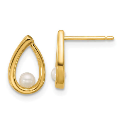 14k Yellow Gold Polished Freshwater Cultured Pearl Teardrop Stud Earrings