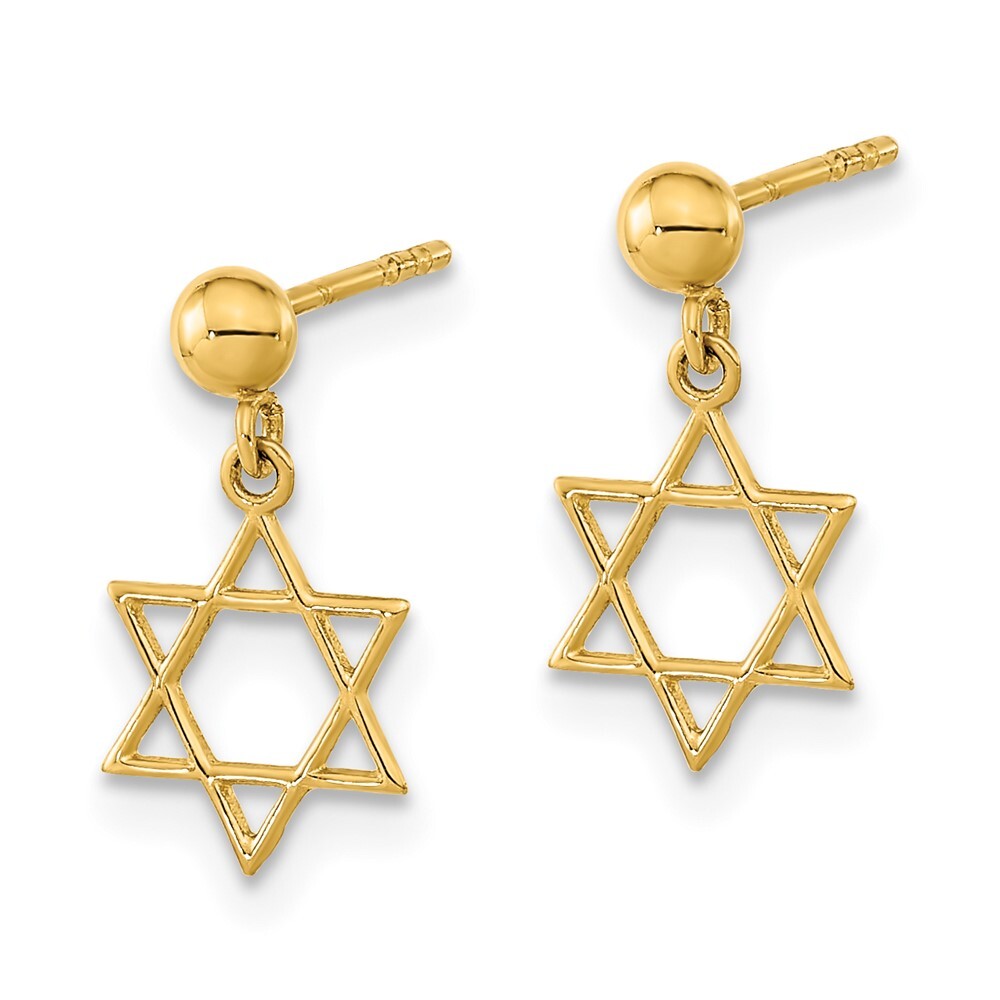 14k Yellow Gold Polished Star of David Dangle Earrings Gift for Women