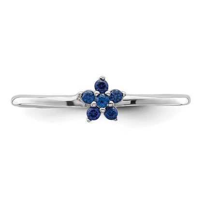 Sterling Silver Rhodium-plated Polished Blue CZ Flower Ring Size 7