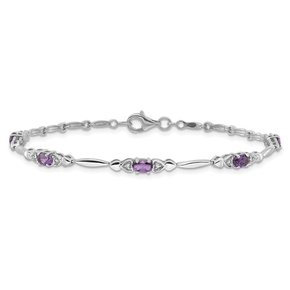 Sterling Silver Rhodium-plated Amethyst and Diamond Heart 7.5in Bracelet